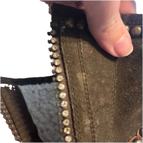 Gypsy Soule Brown Suede Boots Western Tooled Leather Swarovski Crystal Cross 10 - Picture 7 of 16
